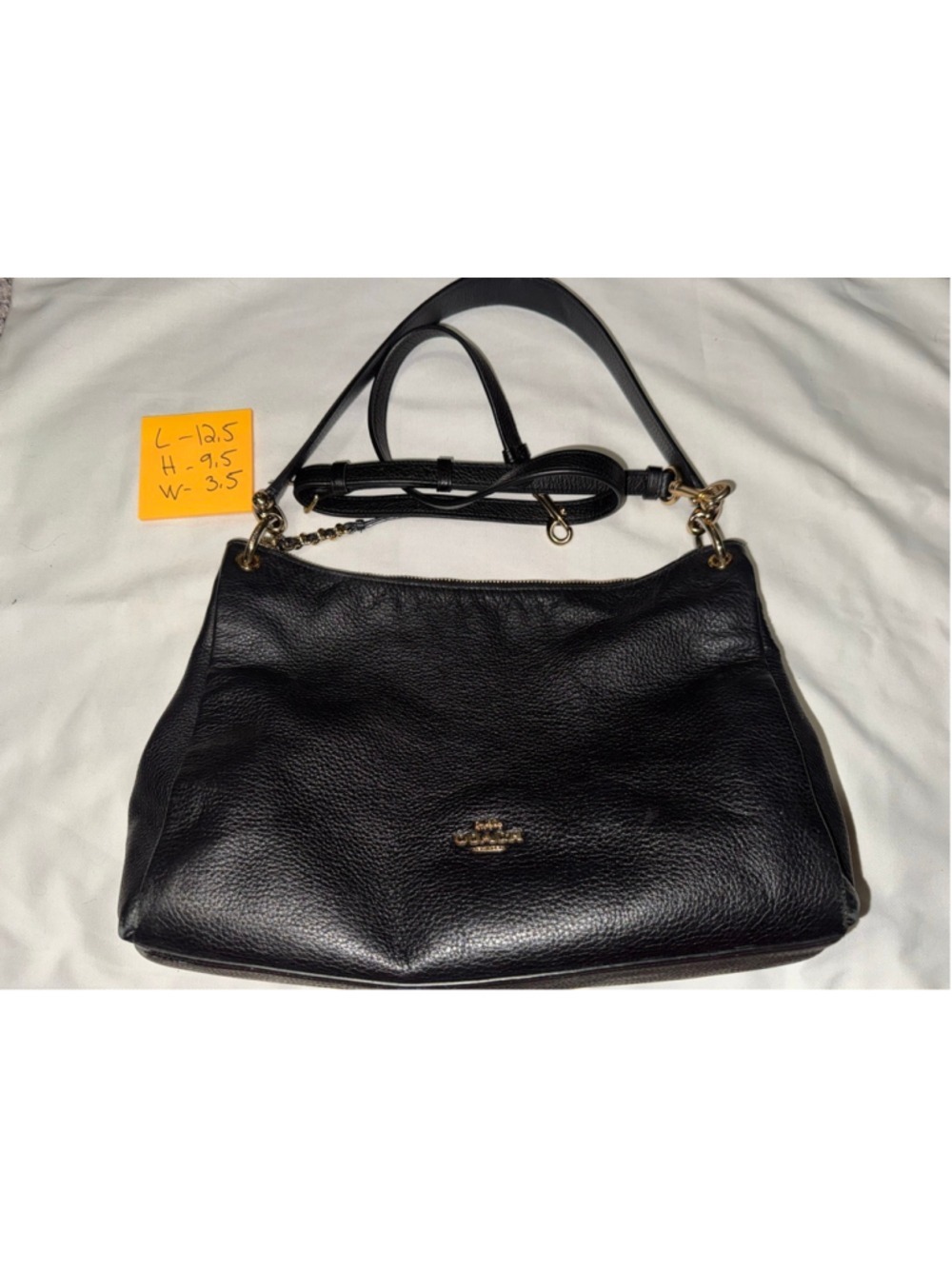 Coach Pebbled Leather Shoulder Bag Black Gold Hardware Crossbody Purse F28966 - Picture 2 of 11